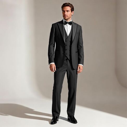 Mens Suit 3 Pieces Peak Lapel Blazer Slim Fit Tuxedo Formal Two Button Jacket Vest Pants for Wedding Prom in Saudi Arabia