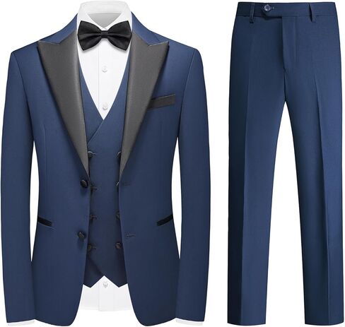 Mens Suit 3 Pieces Peak Lapel Blazer Slim Fit Tuxedo Formal Two Button Jacket Vest Pants for Wedding Prom in Saudi Arabia