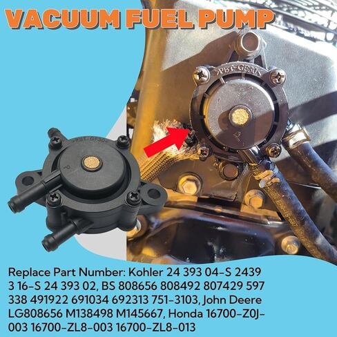 Fuel Pump with Filter for Kohler 17HP-25HP Small Compatible with Kawasaki Cub Cadet Craftsman Small Starter Gas Vacuum Fuel Pump, Replaces OEM# 491922 691034 692313 808656 808492 in Saudi Arabia