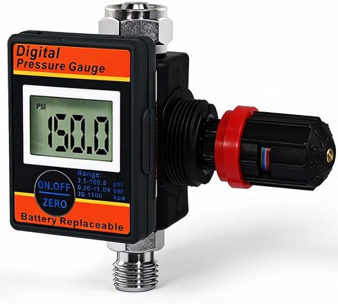 LE LEMATEC Air Pressure Regulator with Lock for Air Slip Prevention; Up to 160 PSI HVLP Air Compressor Regulator with Digital Gauge; Rugged Heavy Duty Inline Air Compressor Pressure Regulator - DAR03B in Kuwait