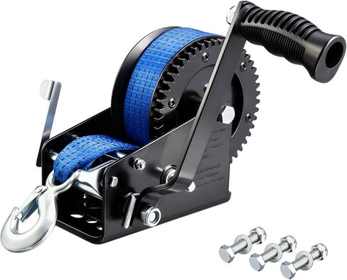 Heavy Duty Boat Trailer Winch 3500lbs Blue - 2-Way Ratchet with 4:1/8:1 Gear Ratio, 33 FT Strap - Portable Hand Crank Winch for Boat, Trailer, Truck, RV, ATV, Jet Ski in Saudi Arabia