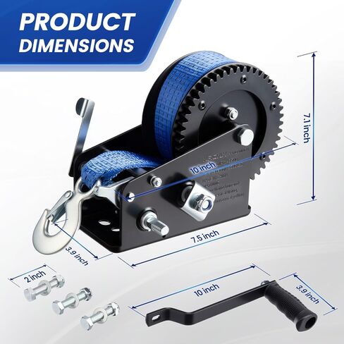 Heavy Duty Boat Trailer Winch 3500lbs Blue - 2-Way Ratchet with 4:1/8:1 Gear Ratio, 33 FT Strap - Portable Hand Crank Winch for Boat, Trailer, Truck, RV, ATV, Jet Ski in Saudi Arabia