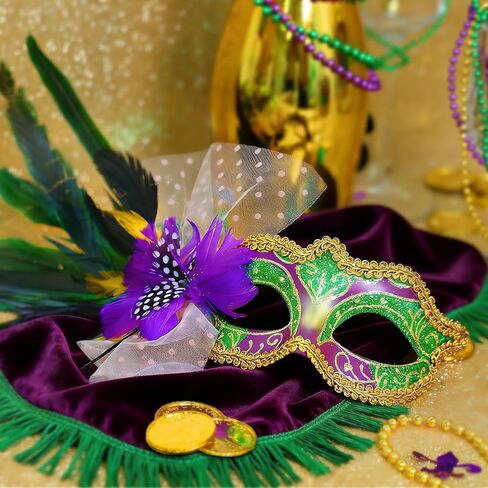 Mega-L Mask for Mardi Gras, Accessories for Women in Mardi Gras Festival, Feather Mask Outfit for Women, Perfect for Fat Tuesday Party Decorations, Carnival Parade Masks, Masquerade Party Favor in Saudi Arabia