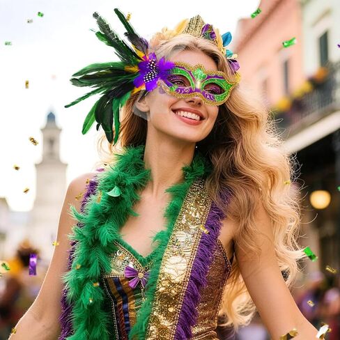 Mega-L Mask for Mardi Gras, Accessories for Women in Mardi Gras Festival, Feather Mask Outfit for Women, Perfect for Fat Tuesday Party Decorations, Carnival Parade Masks, Masquerade Party Favor in Saudi Arabia