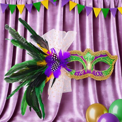 Mega-L Mask for Mardi Gras, Accessories for Women in Mardi Gras Festival, Feather Mask Outfit for Women, Perfect for Fat Tuesday Party Decorations, Carnival Parade Masks, Masquerade Party Favor in Saudi Arabia