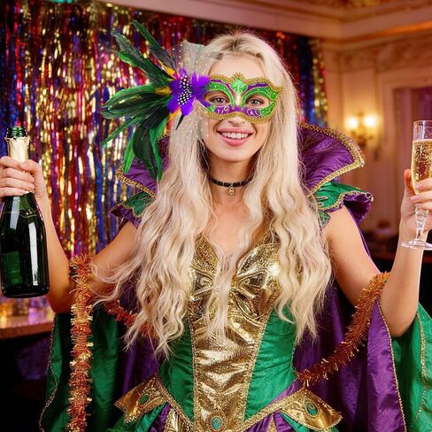 Mega-L Mask for Mardi Gras, Accessories for Women in Mardi Gras Festival, Feather Mask Outfit for Women, Perfect for Fat Tuesday Party Decorations, Carnival Parade Masks, Masquerade Party Favor in Saudi Arabia