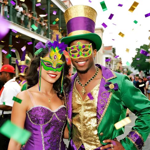 مجموعة أقنعة Mega-L مكونة من قطعتين لمجموعة Mardi Gras، زي قناع الريش للنساء والرجال، أقنعة إكسسوارات للأزواج في Mardi Gras، مثالية لديكورات حفلات الثلاثاء السمينة، موكب الكرنفال، هدايا الحفلات التنكرية in Saudi Arabia
