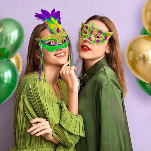 مجموعة أقنعة Mega-L مكونة من قطعتين لمجموعة Mardi Gras، زي قناع الريش للنساء والرجال، أقنعة إكسسوارات للأزواج في Mardi Gras، مثالية لديكورات حفلات الثلاثاء السمينة، موكب الكرنفال، هدايا الحفلات التنكرية in Saudi Arabia
