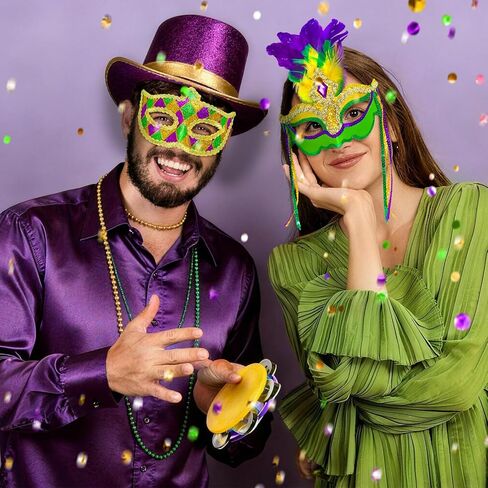 مجموعة أقنعة Mega-L مكونة من قطعتين لمجموعة Mardi Gras، زي قناع الريش للنساء والرجال، أقنعة إكسسوارات للأزواج في Mardi Gras، مثالية لديكورات حفلات الثلاثاء السمينة، موكب الكرنفال، هدايا الحفلات التنكرية in Saudi Arabia
