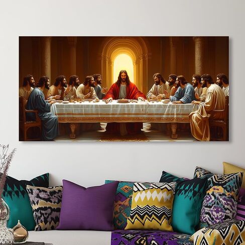 ZOMNAI The Last Supper Jesus Wall Art for Living Room Office Gold Canvas Painting Prints Classical Artwork Kitchen Bedroom Decor (20x40 Inches) in Saudi Arabia