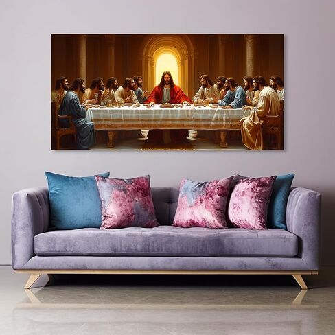 ZOMNAI The Last Supper Jesus Wall Art for Living Room Office Gold Canvas Painting Prints Classical Artwork Kitchen Bedroom Decor (20x40 Inches) in Saudi Arabia