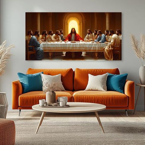 ZOMNAI The Last Supper Jesus Wall Art for Living Room Office Gold Canvas Painting Prints Classical Artwork Kitchen Bedroom Decor (20x40 Inches) in Saudi Arabia