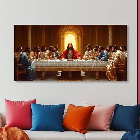 ZOMNAI The Last Supper Jesus Wall Art for Living Room Office Gold Canvas Painting Prints Classical Artwork Kitchen Bedroom Decor (20x40 Inches) in Saudi Arabia
