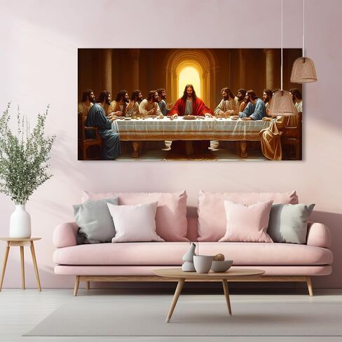 ZOMNAI The Last Supper Jesus Wall Art for Living Room Office Gold Canvas Painting Prints Classical Artwork Kitchen Bedroom Decor (20x40 Inches) in Saudi Arabia