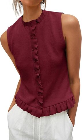 Saodimallsu Womens Sleeveless Sweater Vest Ruffle Button Down Knit Tank Top Summer Trendy Going Out Vest Tops in Kuwait