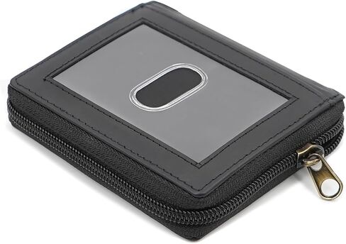 Zip Around Leather Card Wallet with Inserts - RFID Blocking Credit Card Organizer with 20 Sleeves, Top-Loading Card Access, ID Window & Bill Compartment - Genuine Cow Leather (Black) in Saudi Arabia