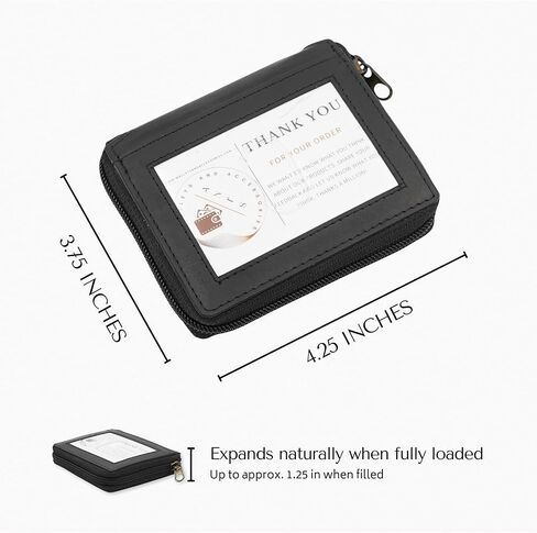 Zip Around Leather Card Wallet with Inserts - RFID Blocking Credit Card Organizer with 20 Sleeves, Top-Loading Card Access, ID Window & Bill Compartment - Genuine Cow Leather (Black) in Saudi Arabia