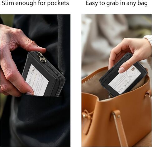 Zip Around Leather Card Wallet with Inserts - RFID Blocking Credit Card Organizer with 20 Sleeves, Top-Loading Card Access, ID Window & Bill Compartment - Genuine Cow Leather (Black) in Saudi Arabia