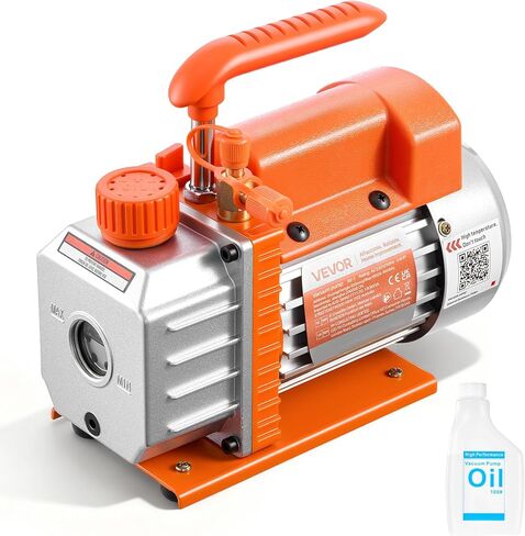 VEVOR Vacuum Pump, 3.5 CFM 1/4 HP, HVAC Single Stage Rotary Vane AC Vacuum Pump, for R134a R22 R410a Systems, 4 Pole Motor, for Automotive Air Conditioner Maintenance Resin Degassing, Oil Included in Saudi Arabia