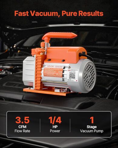 VEVOR Vacuum Pump, 3.5 CFM 1/4 HP, HVAC Single Stage Rotary Vane AC Vacuum Pump, for R134a R22 R410a Systems, 4 Pole Motor, for Automotive Air Conditioner Maintenance Resin Degassing, Oil Included in Saudi Arabia