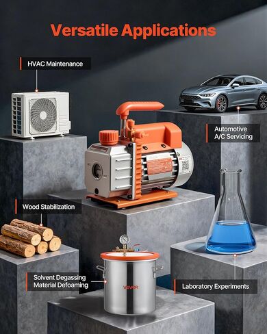 VEVOR Vacuum Pump, 3.5 CFM 1/4 HP, HVAC Single Stage Rotary Vane AC Vacuum Pump, for R134a R22 R410a Systems, 4 Pole Motor, for Automotive Air Conditioner Maintenance Resin Degassing, Oil Included in Saudi Arabia