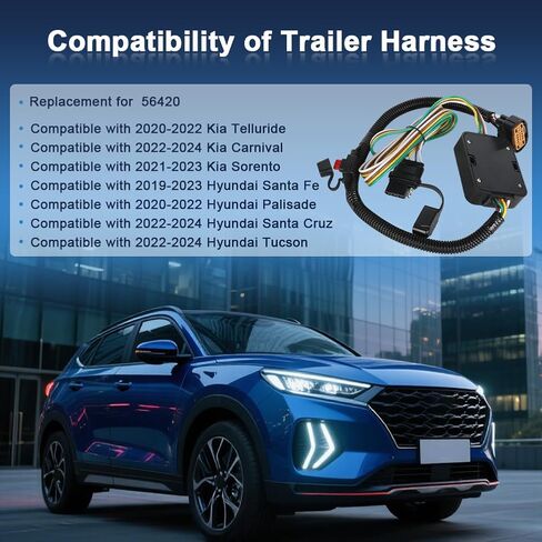 4-Pin Trailer Wiring Harness for Trailer Light Connect Compatible with Hyundai Santa Fe Tucson Palisade Santa Cruz/Kia Telluride Carnival Sorento Replacement for 56420 in Kuwait