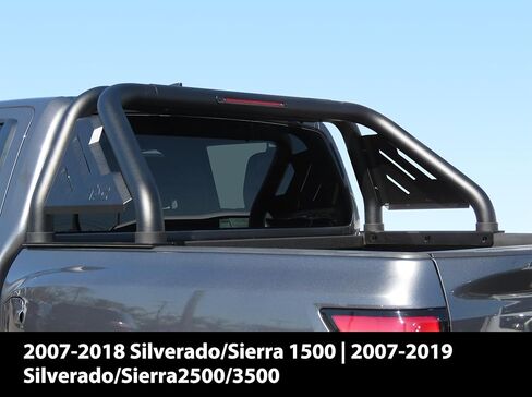 TAC T1 Roll Bar Sport Bar متوافق مع 2007-2018 سيلفرادو/سييرا 1500 | 2007-2019 سيلفرادو/سييرا 2500/3500 شاحنة كاملة الحجم | مع ضوء الفرامل| الكربون الصلب الأسود (تشمل لوحة جبل من ضوء LED) in Kuwait