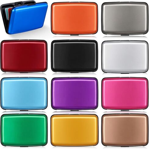 12 Pcs RFID Blocking Credit Cards Holder Mini Slim Aluminum Wallet Metal Business Card Case Credit Wallet Protector ID Hard Case for Women Men, Multicolor in Kuwait