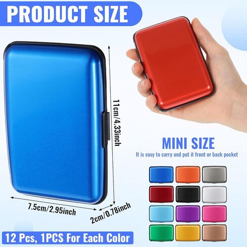 12 Pcs RFID Blocking Credit Cards Holder Mini Slim Aluminum Wallet Metal Business Card Case Credit Wallet Protector ID Hard Case for Women Men, Multicolor in Kuwait