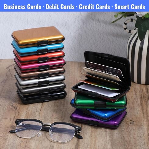12 Pcs RFID Blocking Credit Cards Holder Mini Slim Aluminum Wallet Metal Business Card Case Credit Wallet Protector ID Hard Case for Women Men, Multicolor in Kuwait