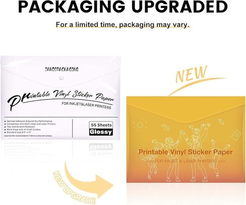ورق ملصقات الفينيل الفاخر القابل للطباعة من JANDJPACKAGING - للطابعات النافثة للحبر والليزر - 55 عبوة من الفينيل الأبيض اللامع القابل للطباعة النافثة للحبر - يجف بسرعة ويحمل الحبر بشكل جميل in Kuwait