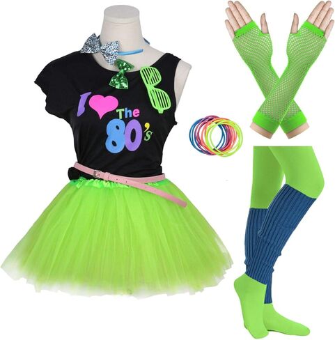 FUNDAISY Gilrs 80s Costume Accessories Fancy Outfit Dress for 1980s Theme Party Supplies in Saudi Arabia