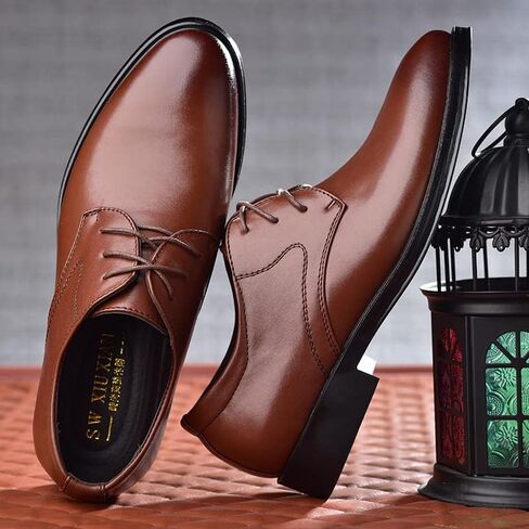 Men's Fashionable Business Shoes - Low Heel Round-Toe lace-up Casual Shoes - Suitable for Work, Parties and Weddings in Kuwait