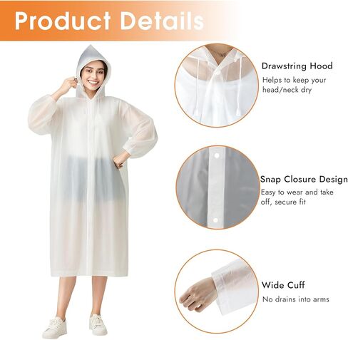 2 Pack Rain Coat, Rain Coats for Women, Ponchos Adult, Rain Poncho, Raincoat, Clear Rain Jacket for Camping, Hiking in Saudi Arabia