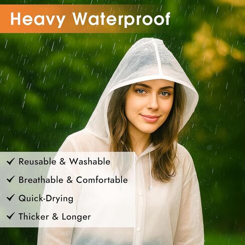 2 Pack Rain Coat, Rain Coats for Women, Ponchos Adult, Rain Poncho, Raincoat, Clear Rain Jacket for Camping, Hiking in Saudi Arabia