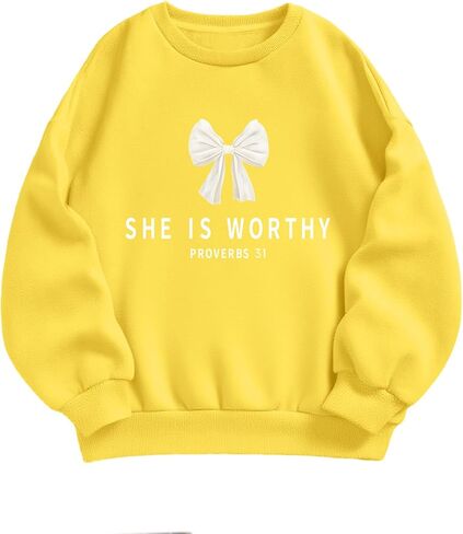 KEEVICI Girls Christian Bow Graphic Sweatshirt Cute Jesus Sweatshirts For Kids Religious Bible Verse Faith Long Sleeve Shirts in Saudi Arabia