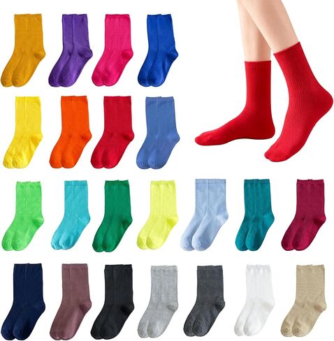 22Pairs Colorful Crew Socks Breathable Soft Candy Colored Socks Lightweight Tube Boys Dress Sock Casual Athletic Solid Color Socks for Women Boys Girls in Saudi Arabia