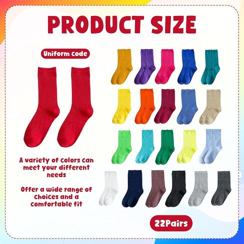 22Pairs Colorful Crew Socks Breathable Soft Candy Colored Socks Lightweight Tube Boys Dress Sock Casual Athletic Solid Color Socks for Women Boys Girls in Saudi Arabia