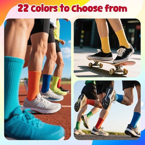 22Pairs Colorful Crew Socks Breathable Soft Candy Colored Socks Lightweight Tube Boys Dress Sock Casual Athletic Solid Color Socks for Women Boys Girls in Saudi Arabia