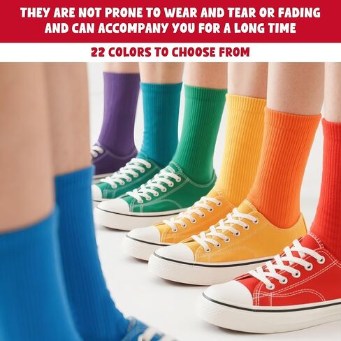 22Pairs Colorful Crew Socks Breathable Soft Candy Colored Socks Lightweight Tube Boys Dress Sock Casual Athletic Solid Color Socks for Women Boys Girls in Saudi Arabia