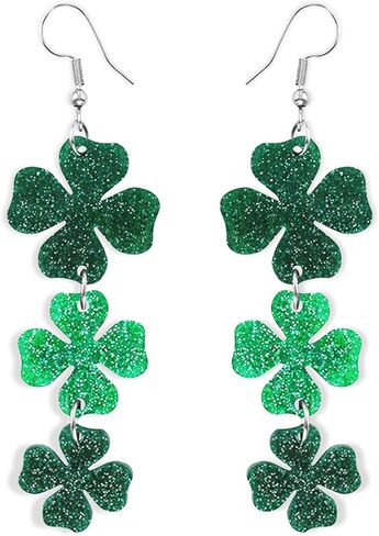 4E's Novelty St Patricks Day Large Acrylic Green Shamrock Earrings for Women - Cute Sparkly Lucky Clover St Pats Earrings, St Patricks Day Accesories for Women, Green St Patty Day Dangle Shamrock Accessories in Saudi Arabia