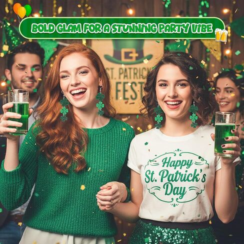4E's Novelty St Patricks Day Large Acrylic Green Shamrock Earrings for Women - Cute Sparkly Lucky Clover St Pats Earrings, St Patricks Day Accesories for Women, Green St Patty Day Dangle Shamrock Accessories in Saudi Arabia