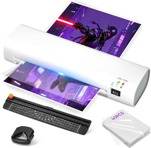 A4 Thermal Laminator with Trimmer & Corner Rounder, 9 Inch Portable Laminator Machine for Home, Office, School, Business, Anti-Jam Tech & 40 Sheets Included in Kuwait