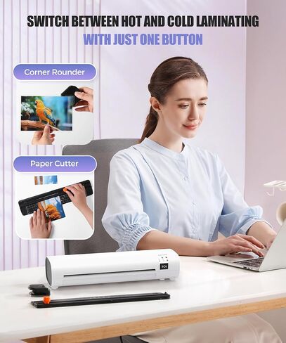 A4 Thermal Laminator with Trimmer & Corner Rounder, 9 Inch Portable Laminator Machine for Home, Office, School, Business, Anti-Jam Tech & 40 Sheets Included in Kuwait