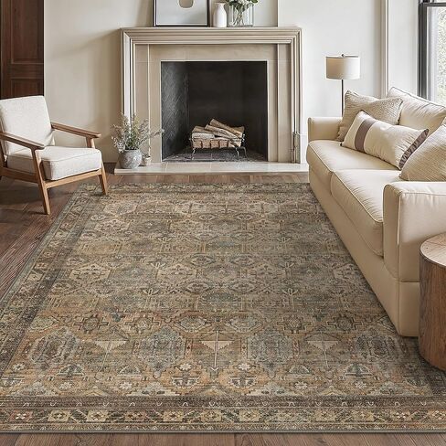 Bavni Kitchen Rug 2x5 Runner Rugs for Hallways Entryway, Washable Vintage Print Carpet, Ultra-Thin Chenille Low Pile Lightweight Rug with Non Slip Backing, Blue/Orange in Saudi Arabia
