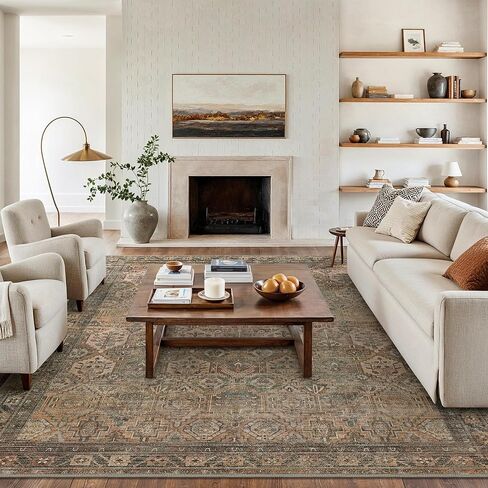 Bavni Kitchen Rug 2x5 Runner Rugs for Hallways Entryway, Washable Vintage Print Carpet, Ultra-Thin Chenille Low Pile Lightweight Rug with Non Slip Backing, Blue/Orange in Saudi Arabia