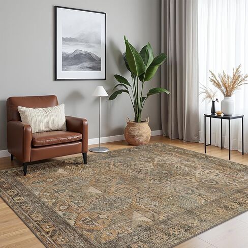Bavni Kitchen Rug 2x5 Runner Rugs for Hallways Entryway, Washable Vintage Print Carpet, Ultra-Thin Chenille Low Pile Lightweight Rug with Non Slip Backing, Blue/Orange in Saudi Arabia
