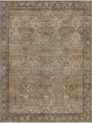 Bavni Kitchen Rug 2x5 Runner Rugs for Hallways Entryway, Washable Vintage Print Carpet, Ultra-Thin Chenille Low Pile Lightweight Rug with Non Slip Backing, Blue/Orange in Saudi Arabia