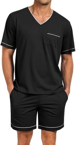 Marvmys Men Pajamas Set Summer Pajamas Short Sleeve Pajama Set Lightweight Pj Set Sleepwear Outfits with Pockets S-2XL in Kuwait