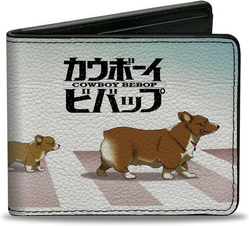 محفظة Cowboy Bebop بإبزيم، ثنائية الطي، Cowboy Bebop Ein مع وضع عائلي وشعار عنوان، أزرق باهت، جلد نباتي in Kuwait